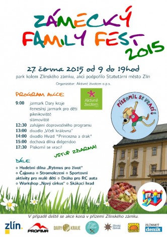 Plakát s pozvánkou na rodinný festival na zámku Zlín