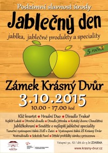 leták s jablky a pozvánkou na slavnosti jablek na zámku krásný dvůr