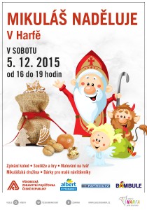 plakátek s Mikulášem a čerty v galerii harfa